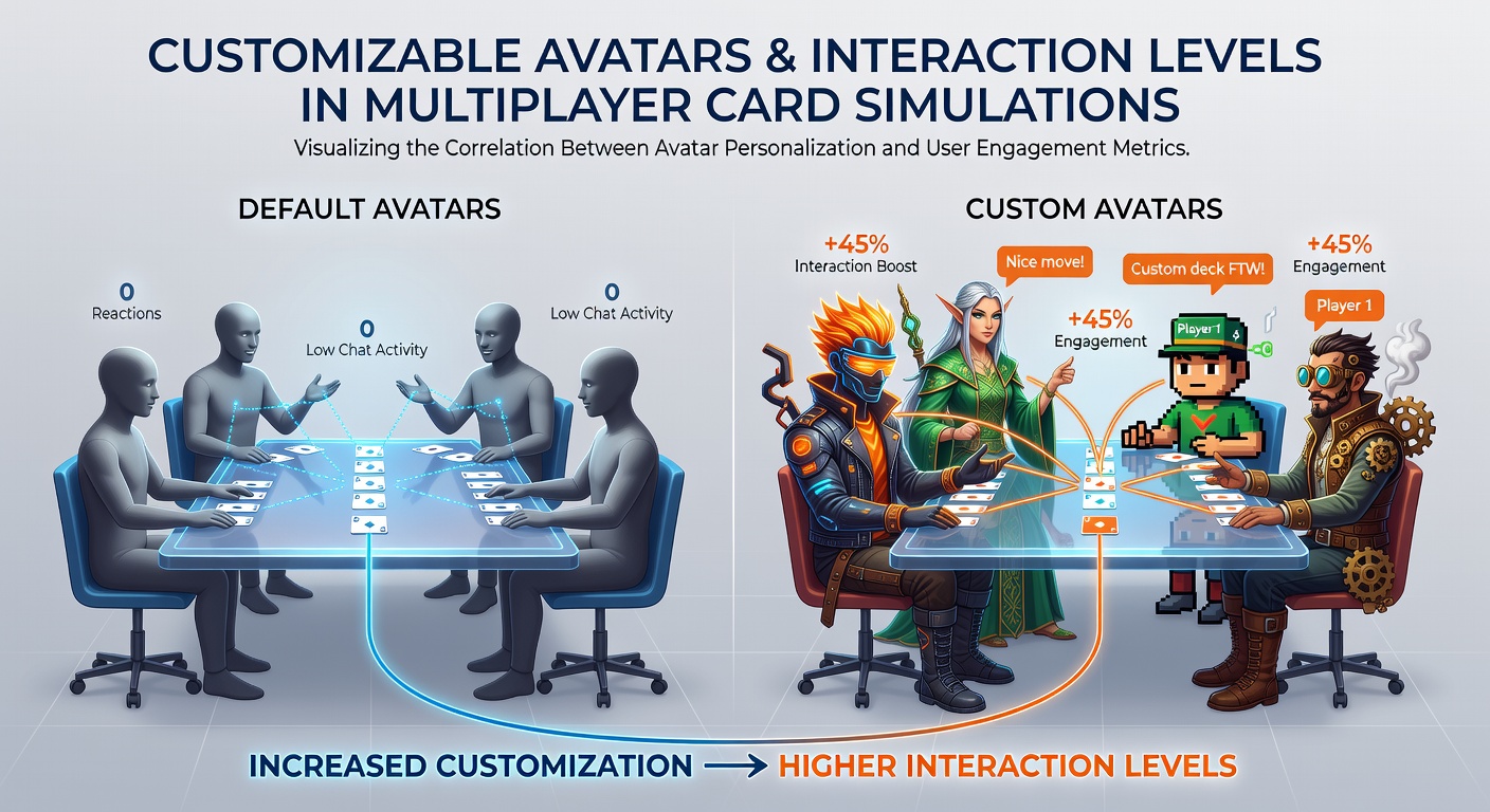 Detailed view of avatar customization options influencing social exchanges in card game simulations