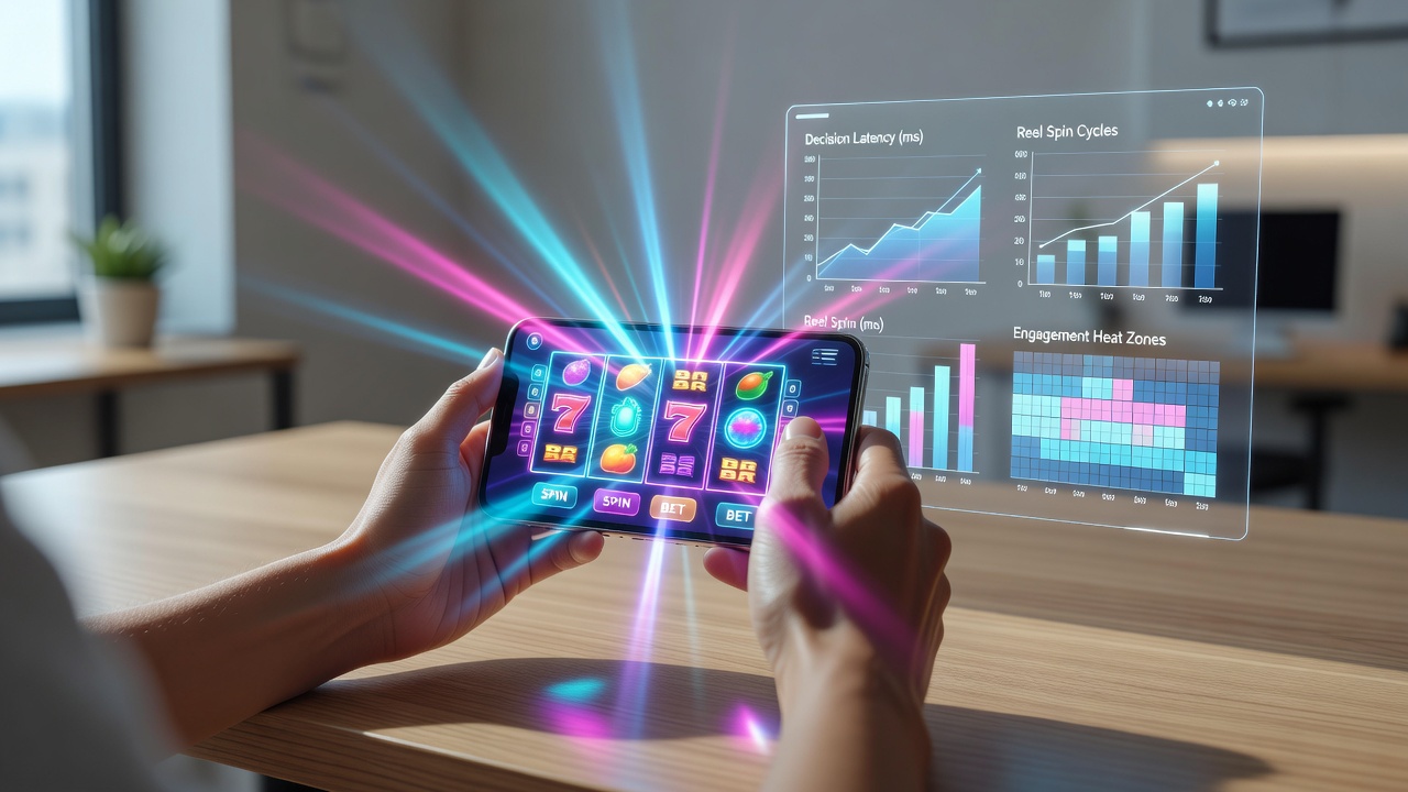 Smartphone screen showing dynamic lighting changes during reel spins in a mobile slot interface