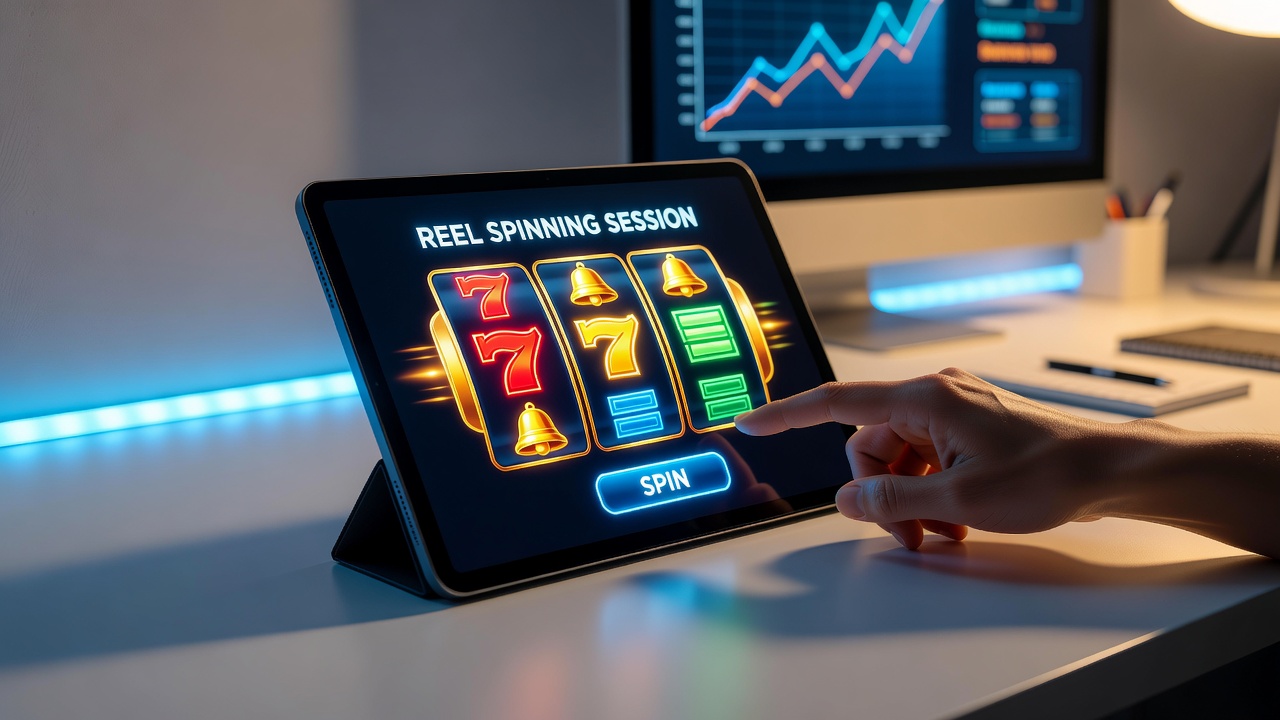 Close-up of mobile reel interface with shifting lighting colors affecting player choices