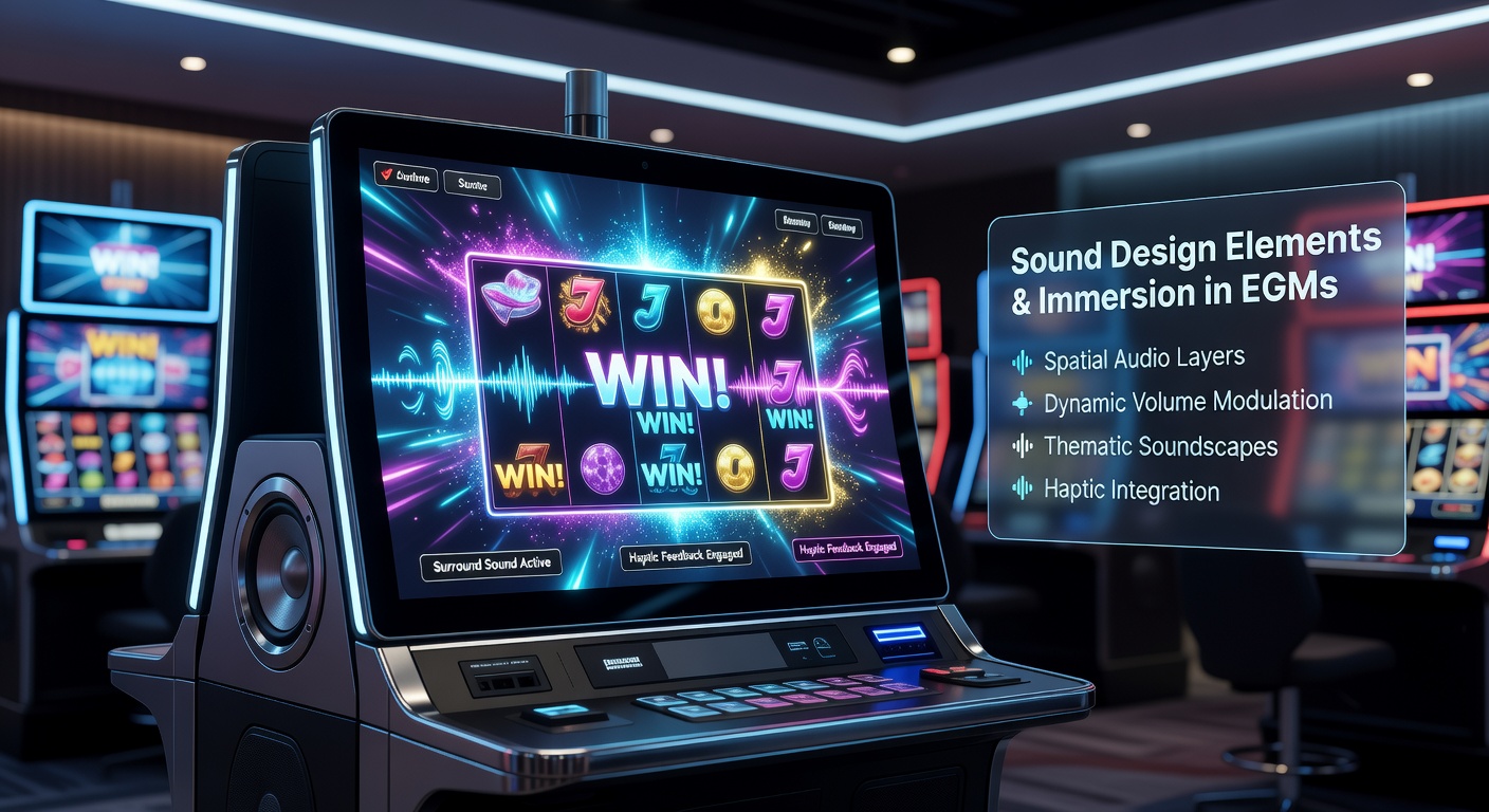 Wide view of a casino floor with rows of electronic gaming machines illuminated by dynamic lighting synchronized to their audio outputs
