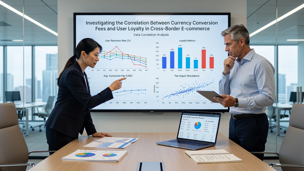 Analytics dashboard showing user retention metrics alongside currency conversion fee percentages across multiple regions