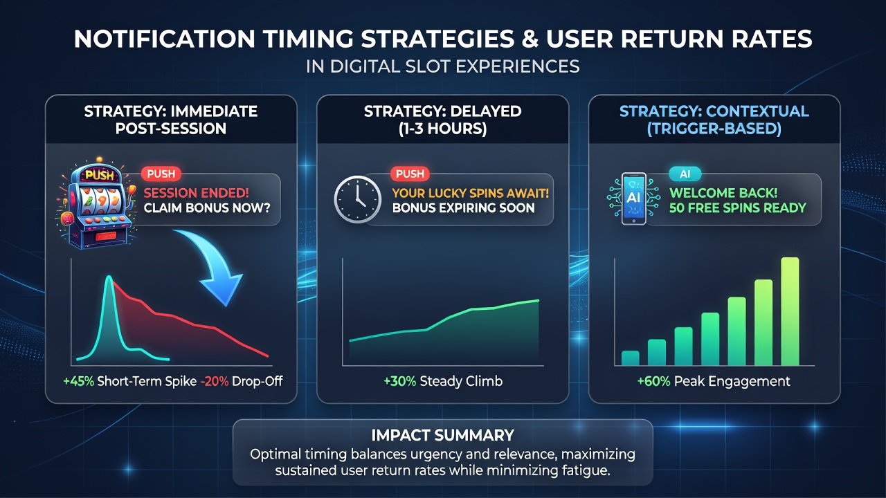 Analytics dashboard displaying notification performance metrics and return rate graphs for digital slot platforms